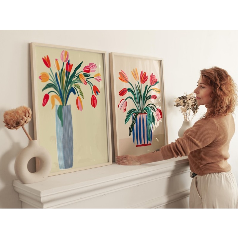 2pcs Tulip Flowers Canvas Wall - Photography Design 评论和价格